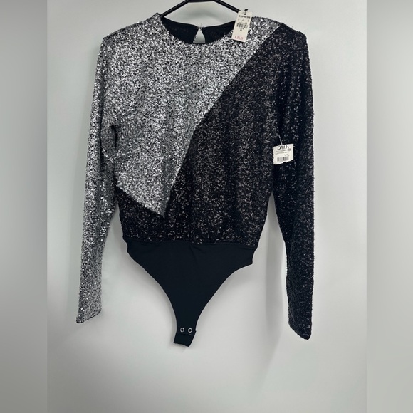 EXPRESS New Color Block Sequin Thong Bodysuit size XS $99 - Picture 2 of 5